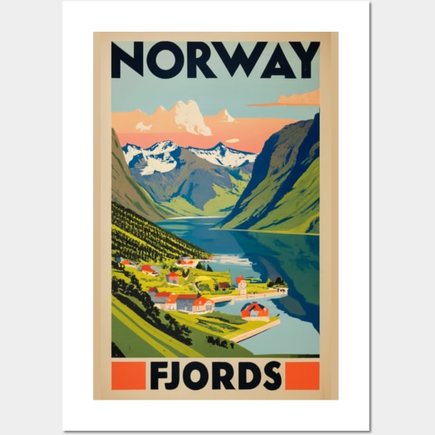 A Vintage Travel Art of the Fjords in Norway Wall Art by goodoldvintage